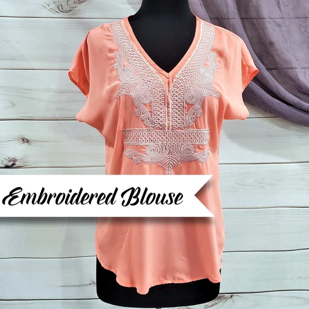 Coral cap sleeve blouse
